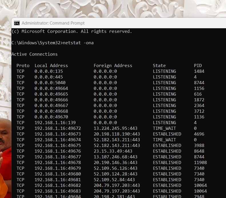 netstat ona command windows 